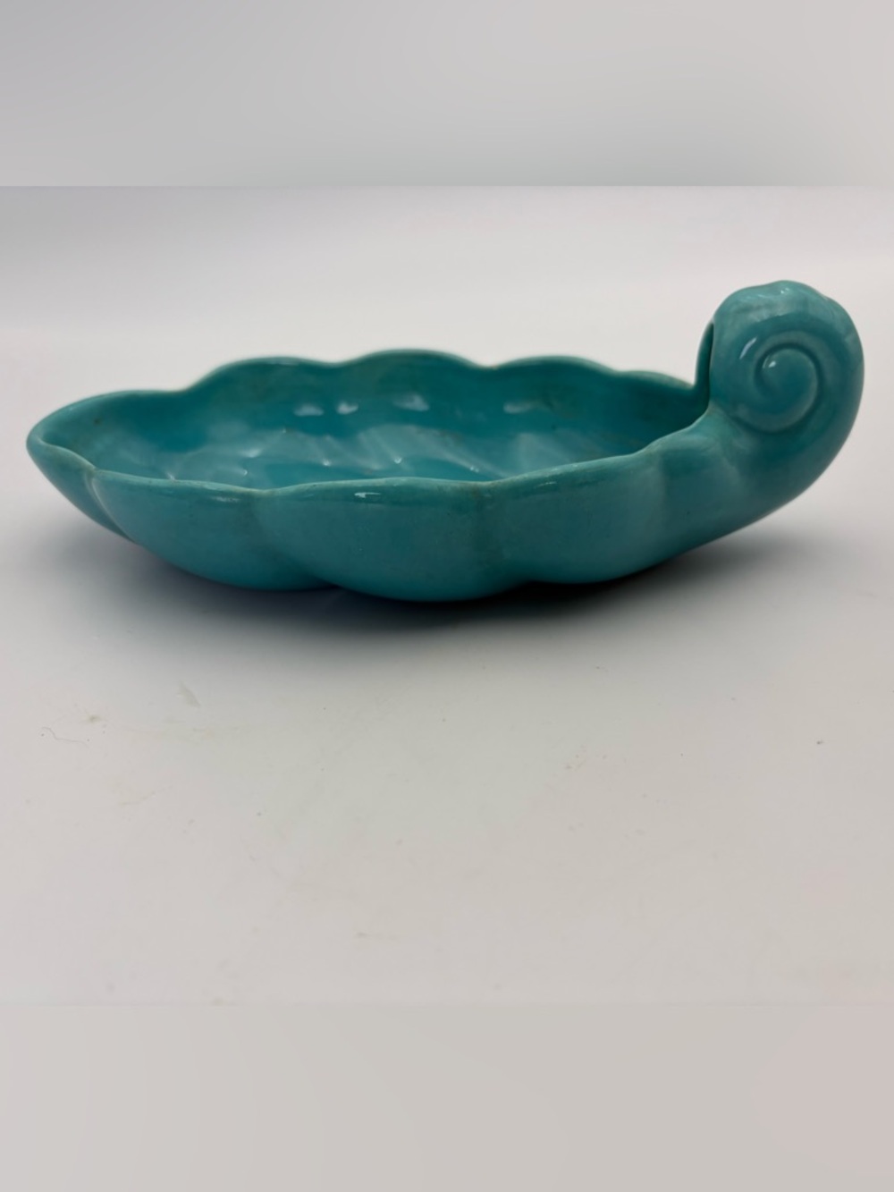 Vintage Turquoise Ceramic Shell Dish - Gorgeous Color